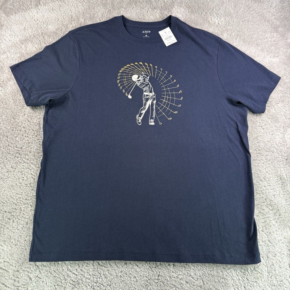 J.Crew Mens XL Navy Blue Golf Golfer Swing Graphic Short Sleeve T Shirt CP848